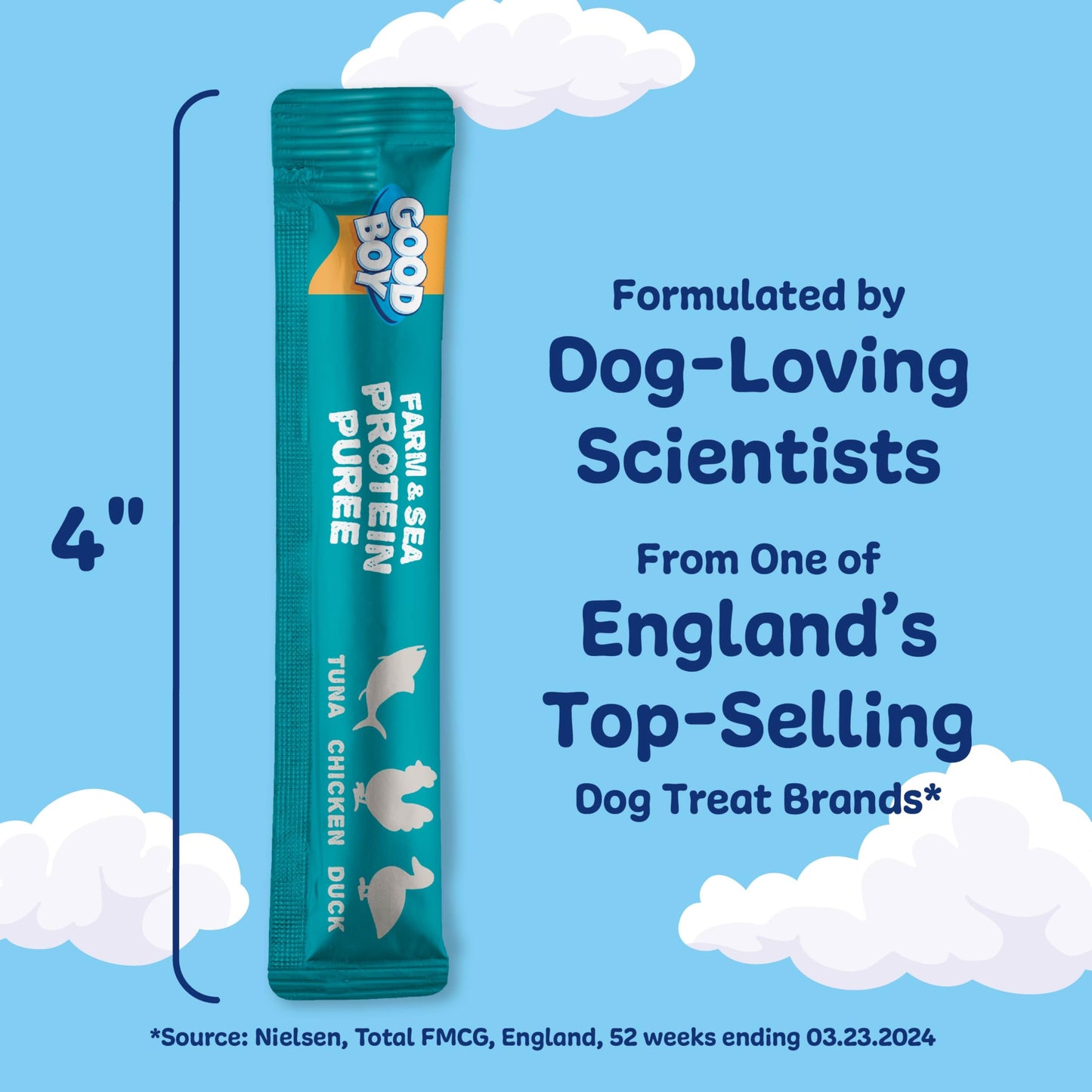 GOOD BOY Farm & Sea Protein Purees Dog Food Mixers for All Adult Dogs, 30 Count, Easy Single-Serve Triple Flavor Topper Treats with Tuna, Chicken and Duck