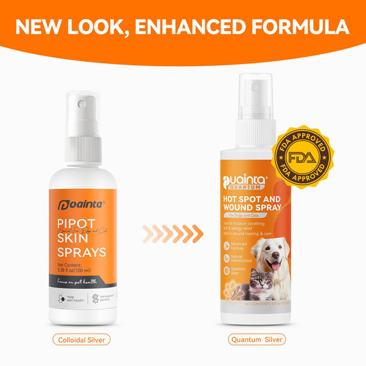 PUAINTA Hot Spot Spray for Dogs, Upgraded Quantum Silver Skin Spray for Dogs, Itch Relief and Hot Spot Treatment for Dogs, Supports Skin Infections and Irritations for All Animals, 4oz