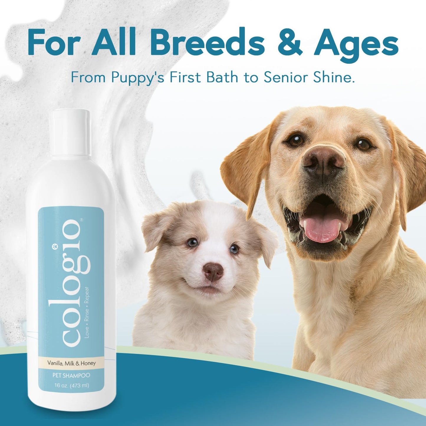 Cologio Moisturizing Dog Shampoo, Deodorizing Manuka Honey Vanilla Scented Pet Shampoo for Dogs, Made in USA Itchy Dry Skin Itch Relief Puppy Bath Soap for Sensitive Skin – Gentle, Cruelty-Free 16oz