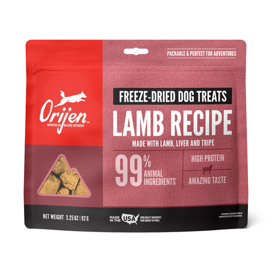 ORIJEN Grain Free High Protein Freeze Dried Dog Treats Grass Fed Lamb Recipe 3.25oz Bag