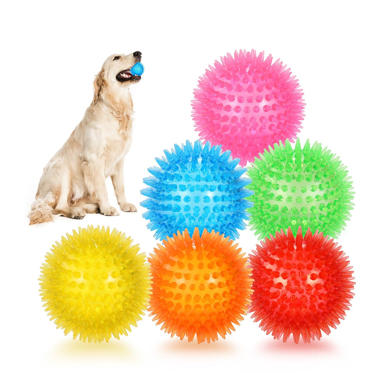 petizer 6 Pack 2.5” Squeaky Dog Toy Balls, Floating Dog Pool Balls, Spiky Dog Balls, Durable Interactive Fetch Toys for Puppy, Dog Chew Toys for Teething (2.5"", Small Dog), Set of 6