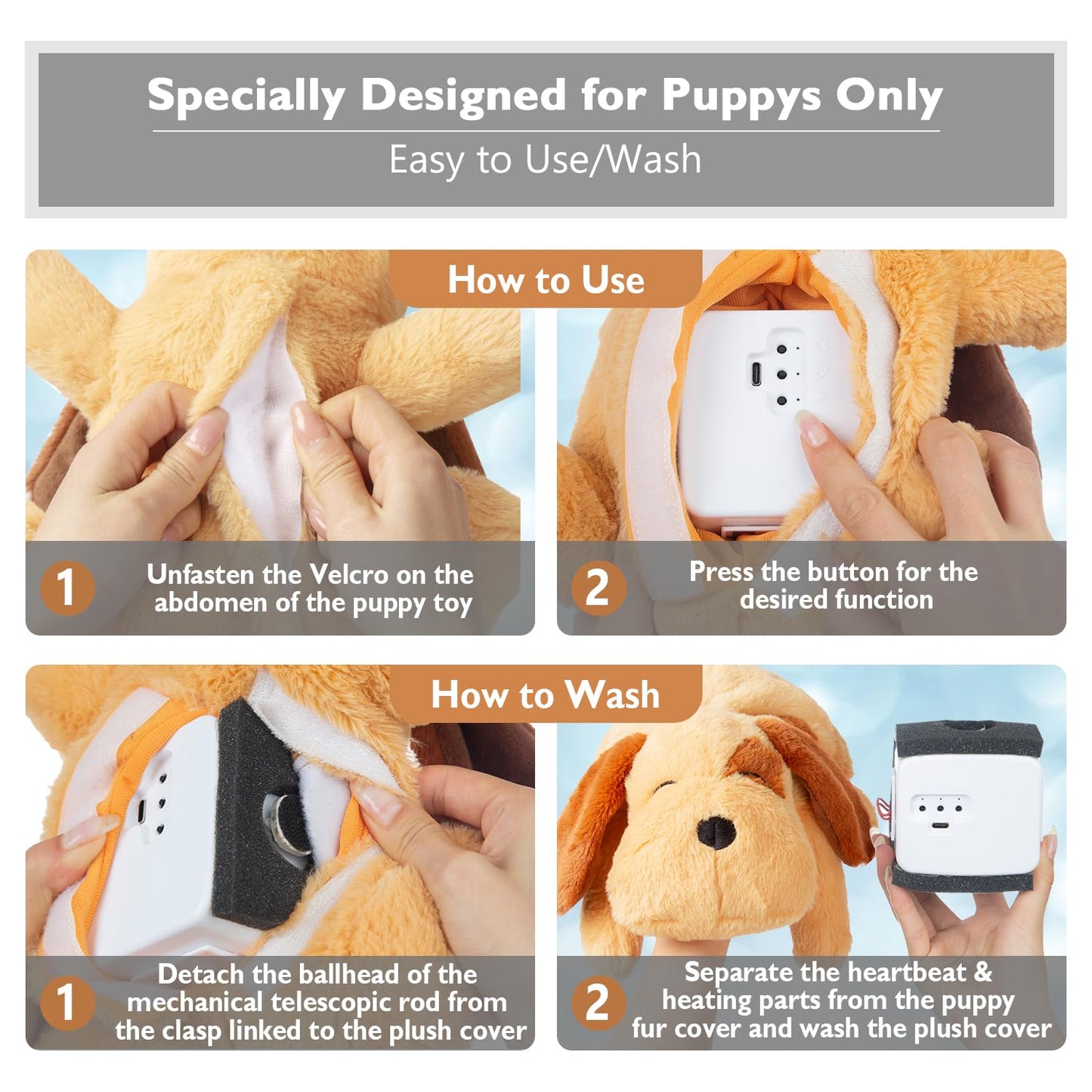Goopow Heartbeat Puppy Toys for Dogs, [2025 Newly Upgraded] More Lifelike Mom with Upgraded Simulating Breathing/Body Temperature Dog Toys, Dog Anxiety Relief and Calming Aid,USB Rechargeable