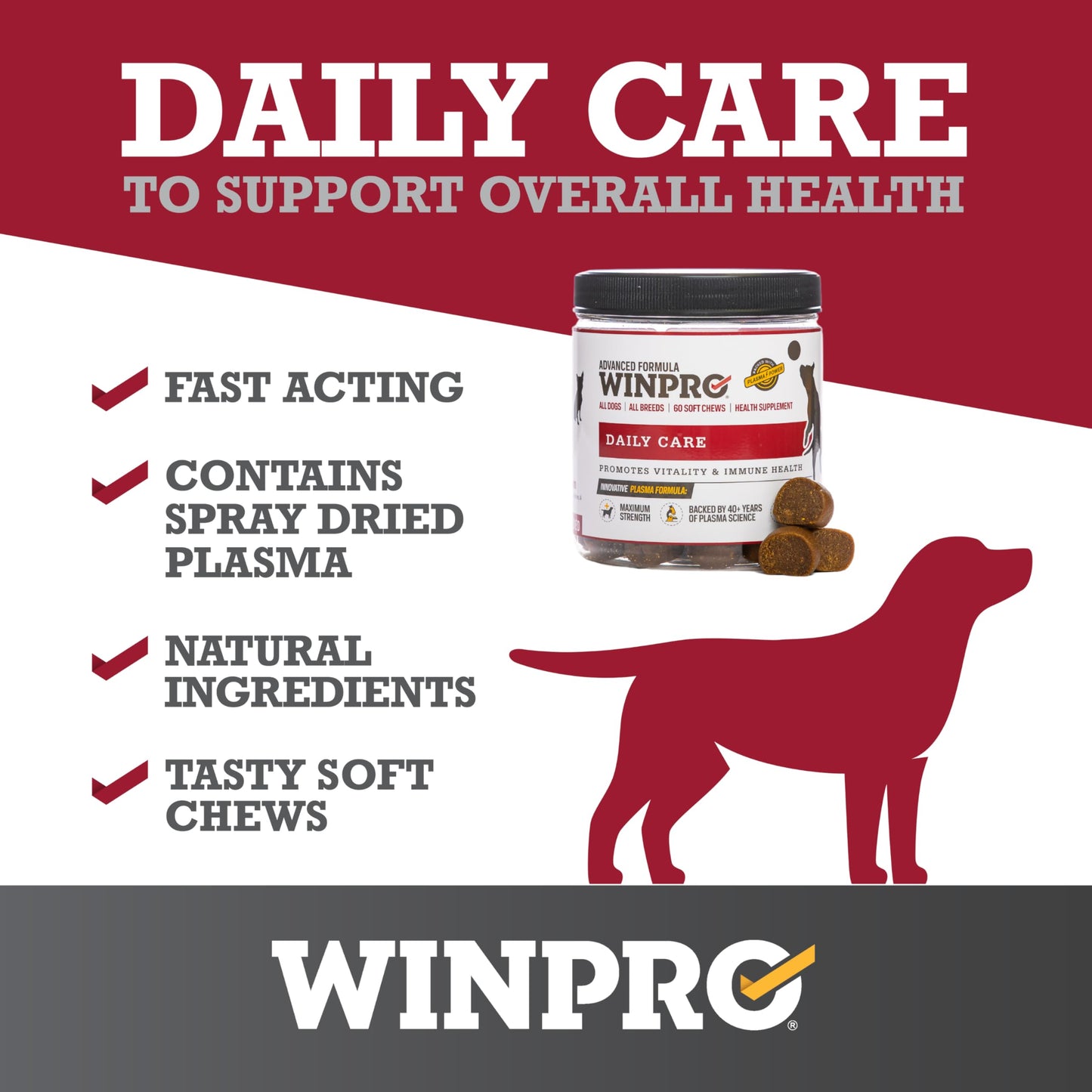 WINPRO Pet Daily Care Chews for Dogs, 60 Soft Chews, Plasma Powered, Grain Free Supplement for Dogs Providing Vitality and Immunity Support