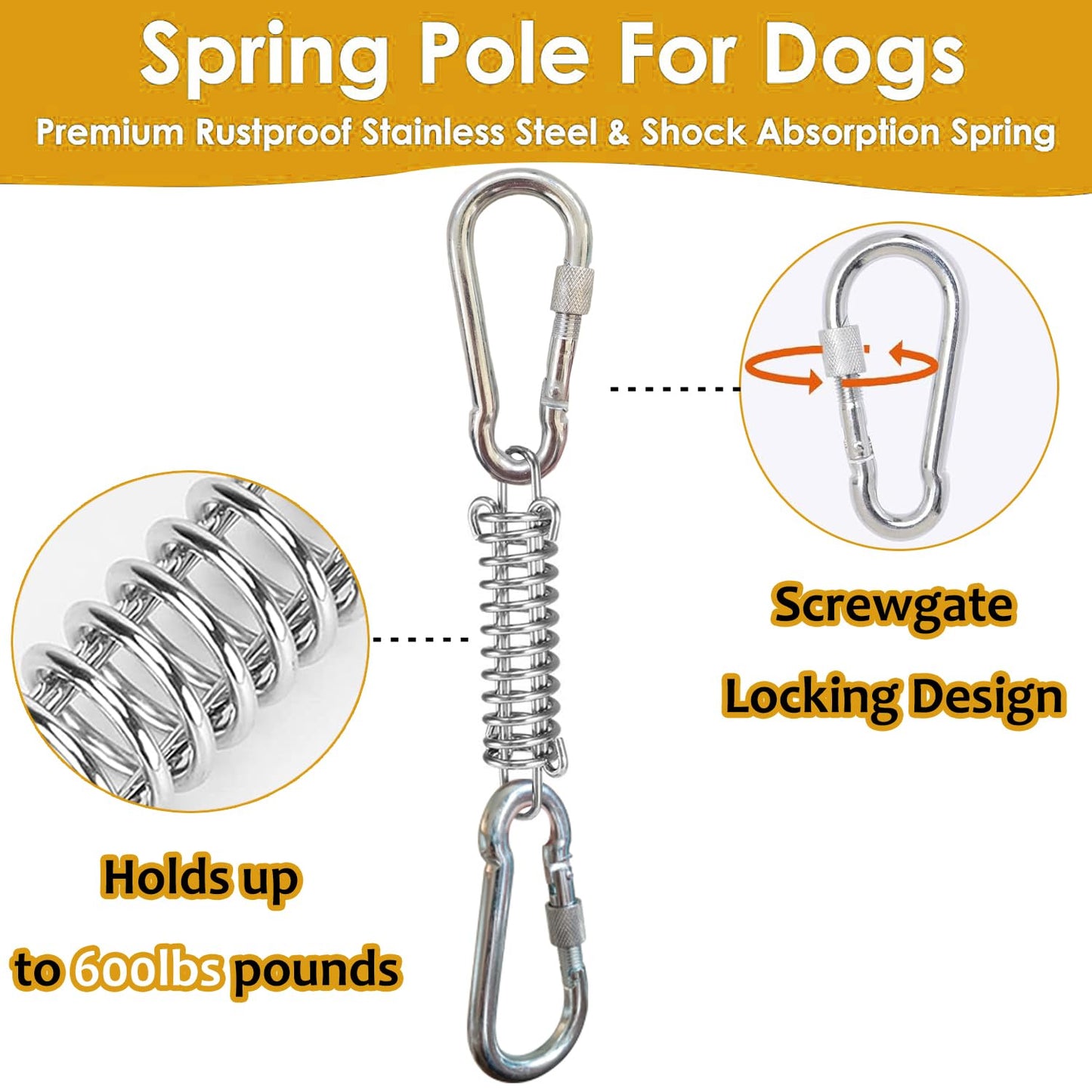 TUAHOO Outdoor Bungee Tug Toy, Dog Toy Hanging from Tree Tugger, Interactive Toy & Spring Pole Tether Tug of War Toys for Pitbull Small to Large Dogs to Exercise Solo Play, 2 Pack Dog Rope Toys