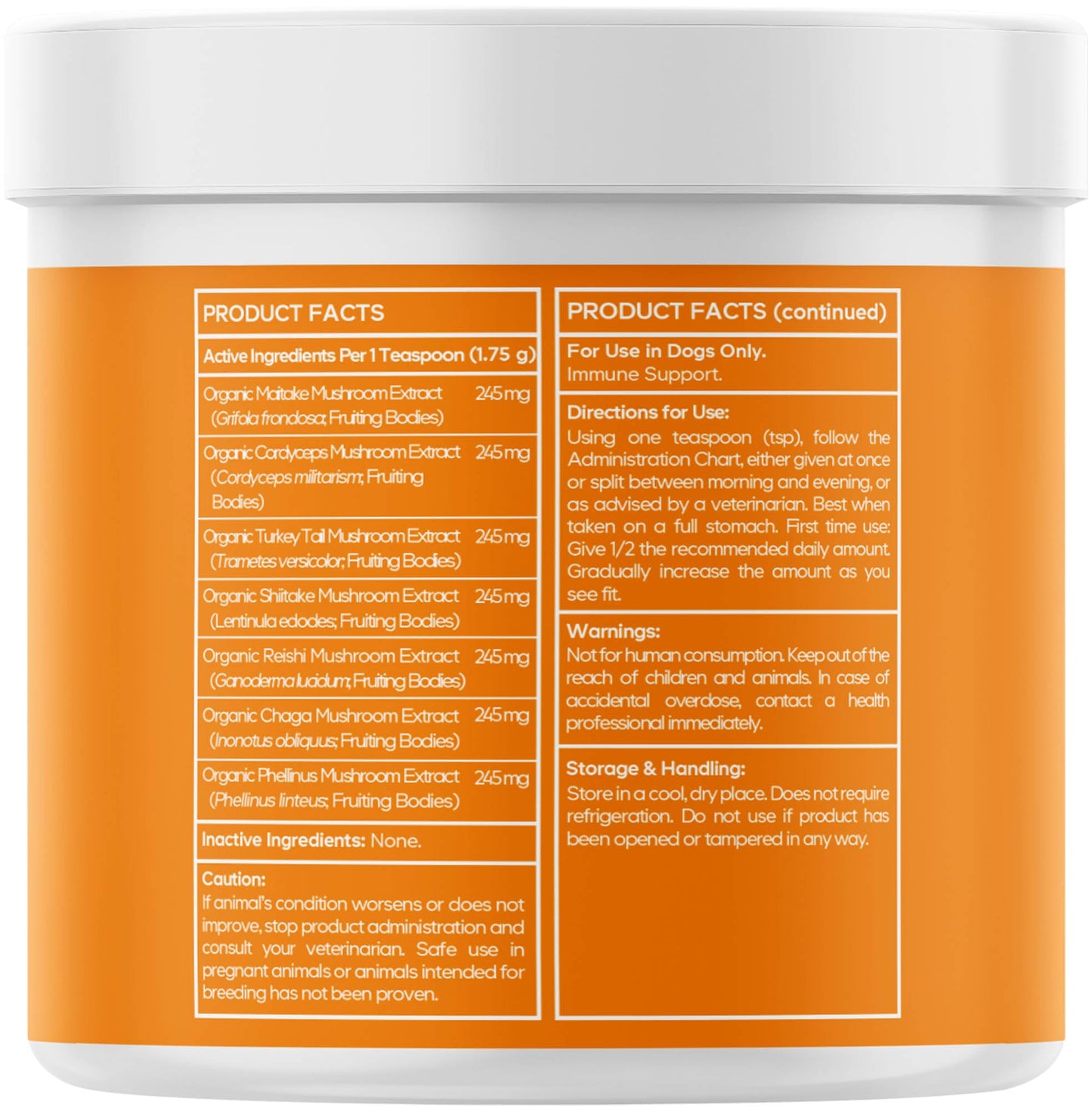 DNA PET Happy Immunity USDA Certified Organic Mushroom Complex for Dogs, Organic Cordyceps Shiitake Reishi, Vegan Mushroom Blend Powder Canine Supplement, Advanced Mushroom Mix, Non-GMO, 3.5 oz