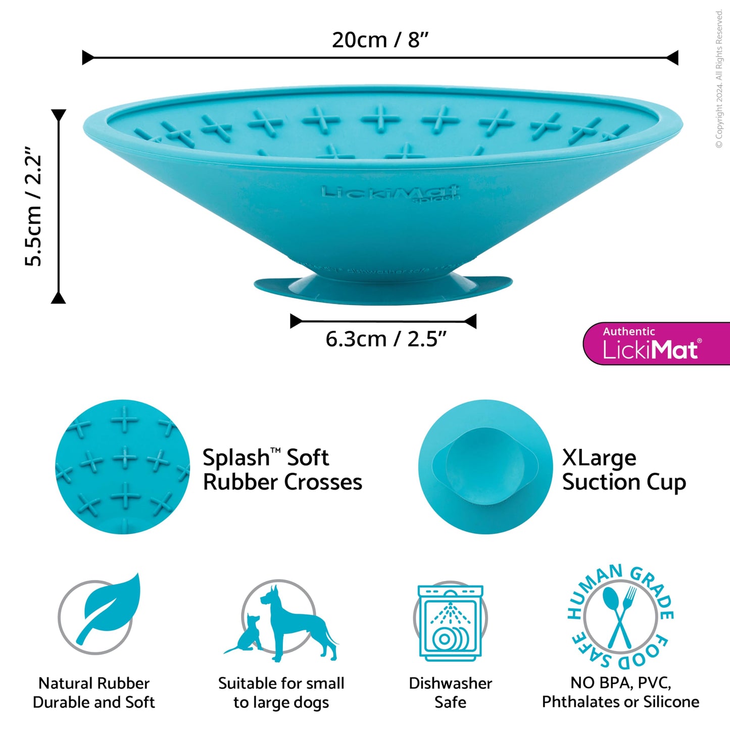 LickiMat Splash, Dog Slow Feeder Bowl Lick Mat, Boredom Anxiety Reducer, Sticks to Smooth Surface; Perfect for Food, Treats, Yogurt, or Peanut Butter. Fun Alternative to Slow Feed Dog Bowl, Turquoise