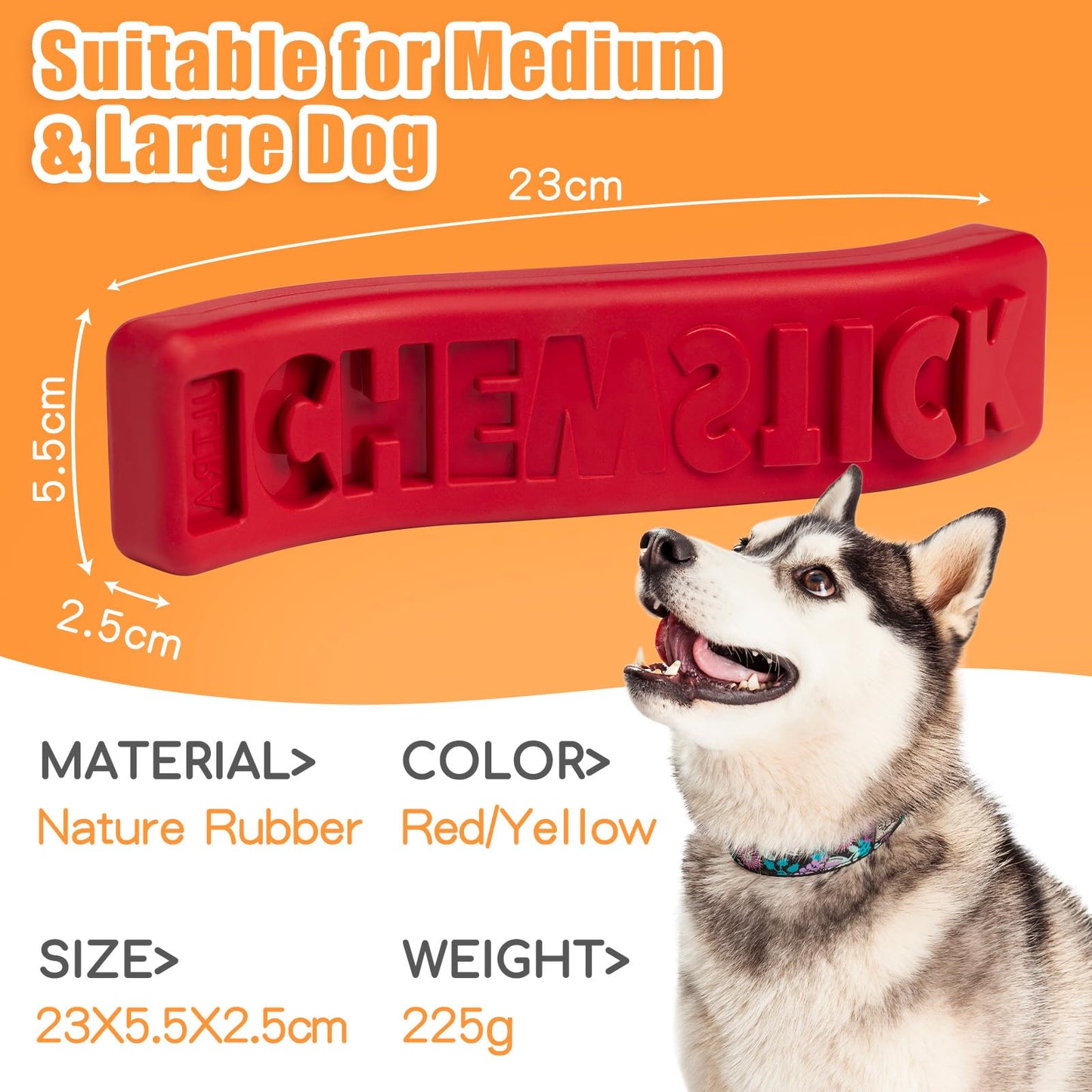 Dog Chew Stick Toy,Interactive Treat Dispensing Puppy Toys,Durable Safe Rubber Teeth Clean Dog Puzzle Slow Feeder for Aggressive Chewers Large Medium Breeds (Yellow+Red)