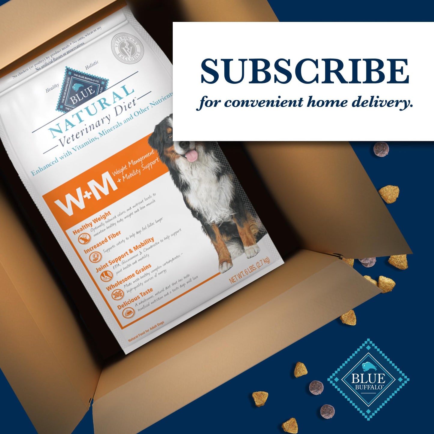 Blue Buffalo Natural Veterinary Diet W+M Weight Management + Mobility Support Dry Dog Food, Veterinarian Prescription Required, Salmon, 6-lb. Bag