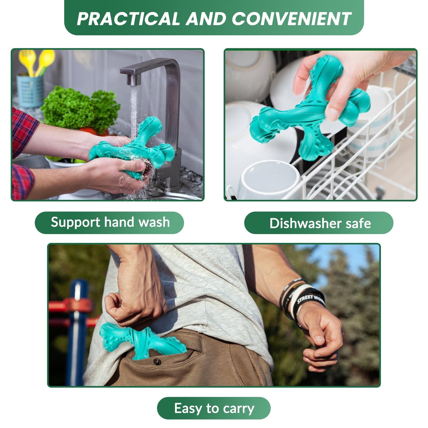 CVALIN Dog Chew Toys for Aggressive Chewers Large Breed,Indestructible Bones Toy，Durable Cleaning Toothbrush Natural Rubber Dog Toys… (Blue)