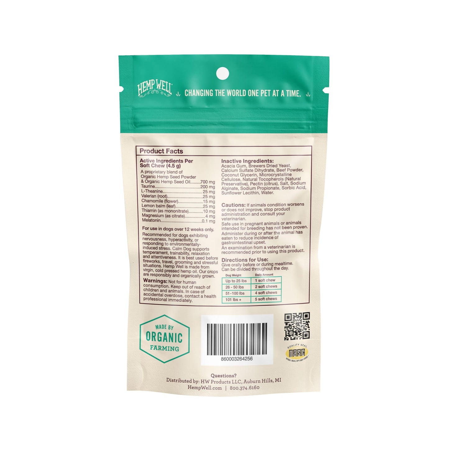Hemp Well Calm Dog Soft Chews: Organic Hemp Infused with Melatonin - Calming Chews for Separation, Thunderstorms, and Stress - 8 Chews
