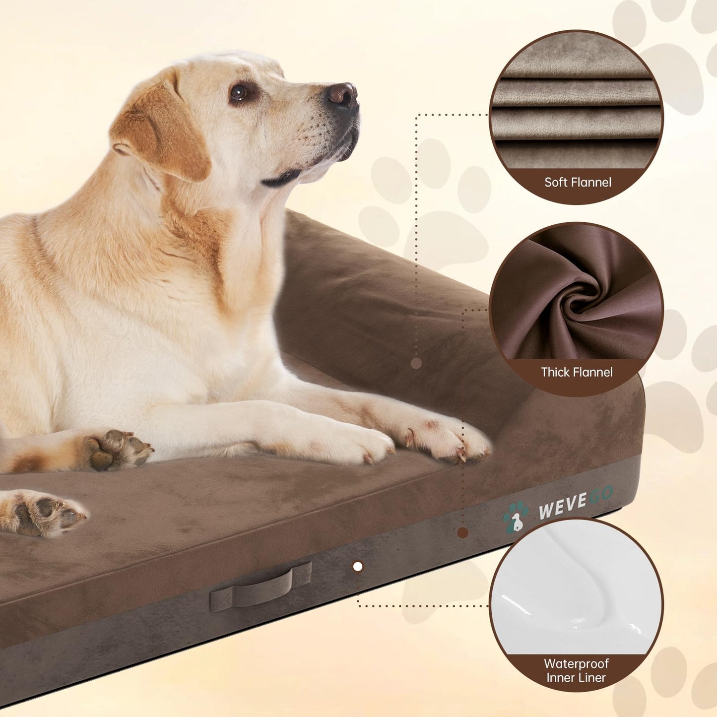 WEVEGO Orthopedic Dog Bed, 7.87-inch Thick Gel Memory Foam Pet Beds with Pillow, Durable Soft Flannel Fabric with Waterproof Liner & Removable Washable Cover Dog Beds for Large Breed Dogs