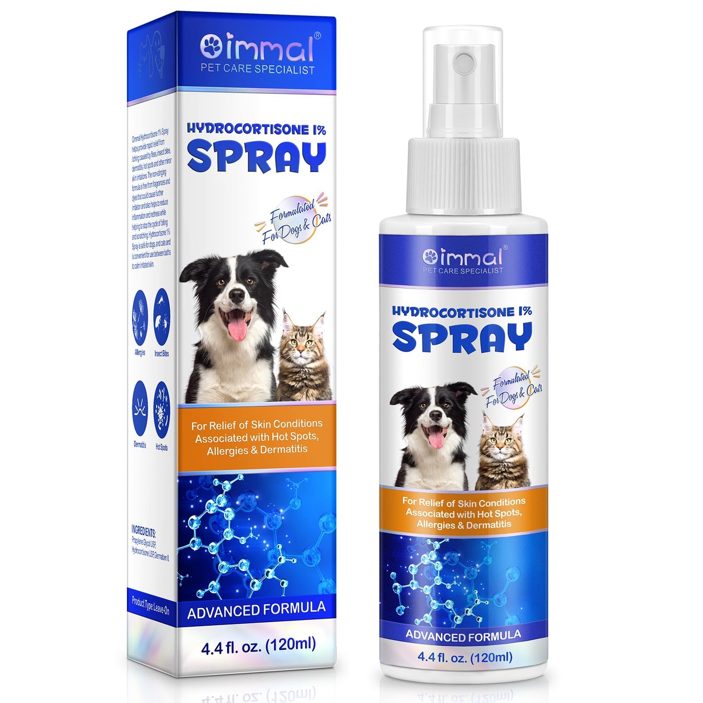 Hydrocortisone Spray for Dogs and Cats, Hot Spot Treatment & Itch Relief Spray for Dogs, Dog Hydrocortisone Sprays Soothes Irritated Dry Itchy Skin, Allergies & Dermatitis - Gentle and Safe, 120ml