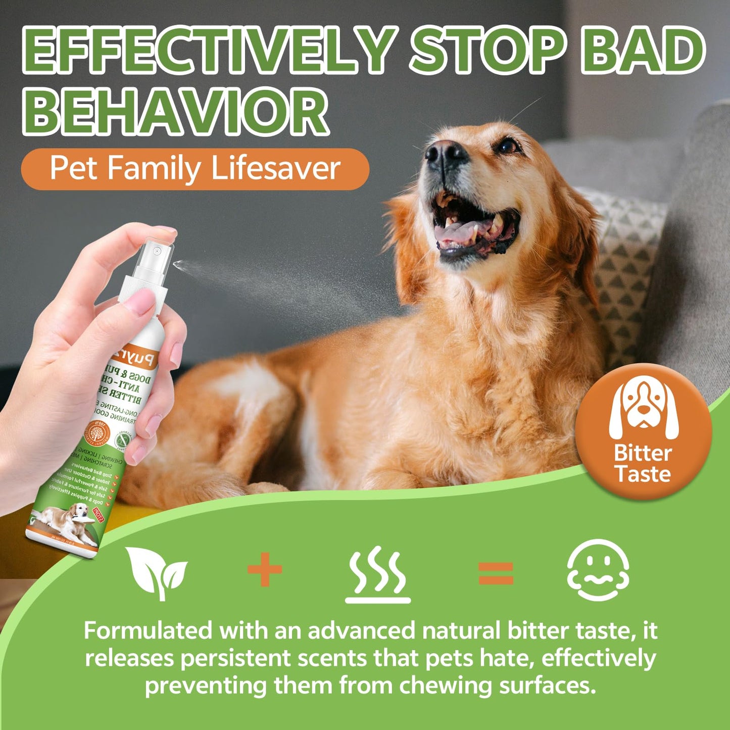 puyrzoe 200ML Dog No Chew Spray & 120ML Pet Itch Relief Hot Spot Spray, Anti Itch and Allergy Relief & Prevent Chewing Furniture, Indoor Outdoor, Training & Behavior Aids, No Alcohol & Trace