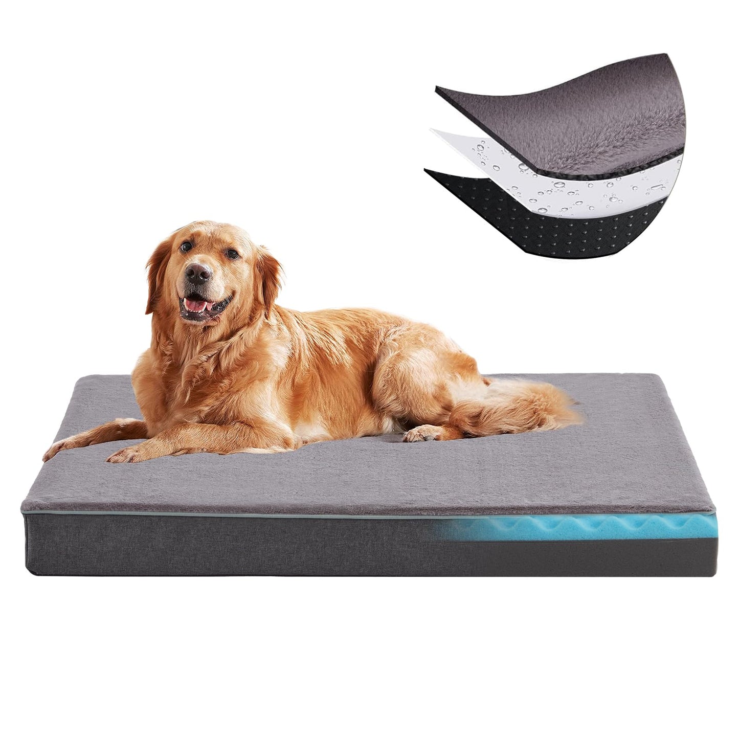 Orthopedic Memory Foam Dog Bed,Cooling Dog Beds for Large Dogs, Washable Pet Beds for Crate with Faux Fur Cover, Waterproof Lining, XL(41inch)
