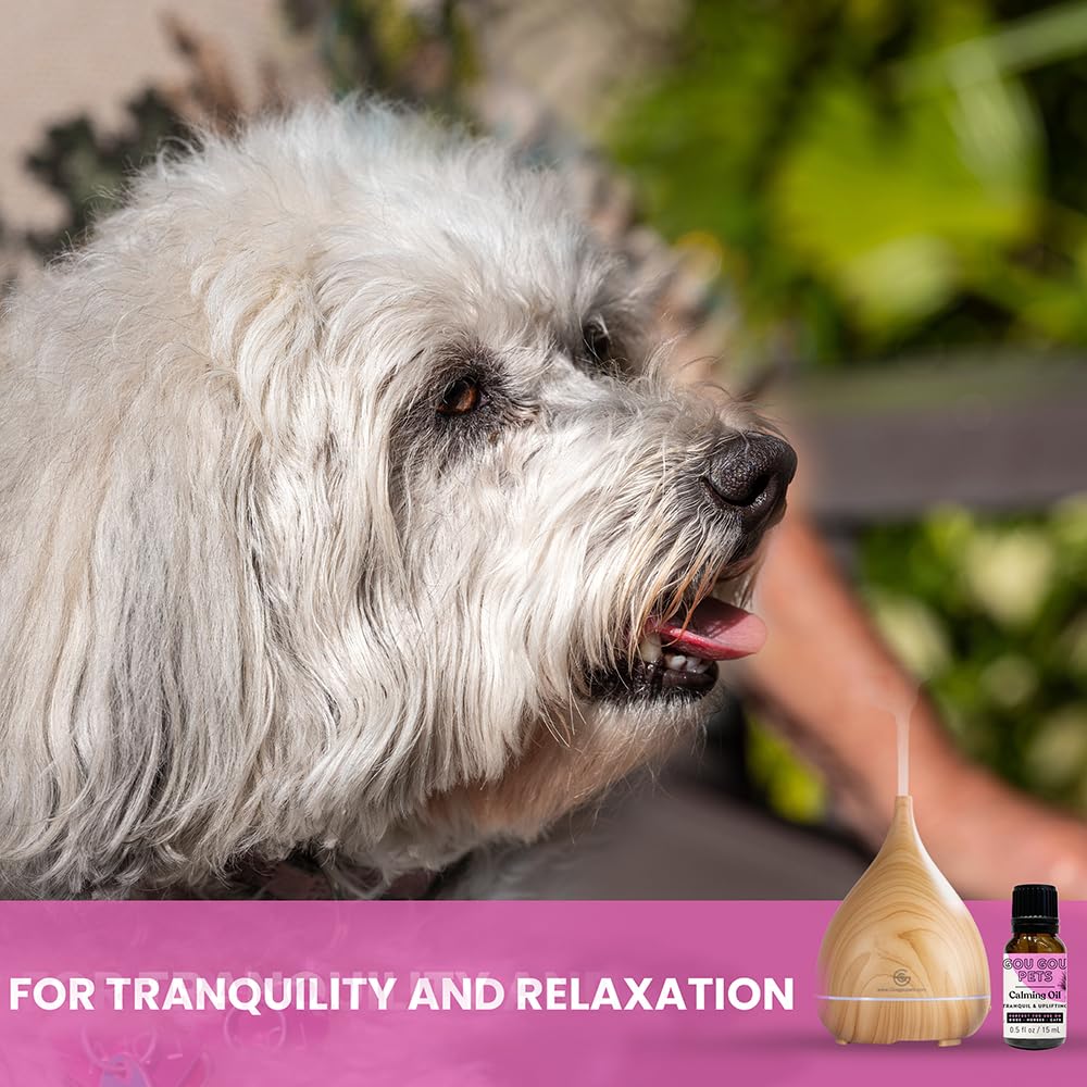 Gou Gou Pets Holistic Natural Derived Calming Pet Essential Oil Blend & Diffuser Set for Anxiety: Relax Your Pet with Natural and Clean Ingredients While Providing Stress Relief - Made in USA – 15mL