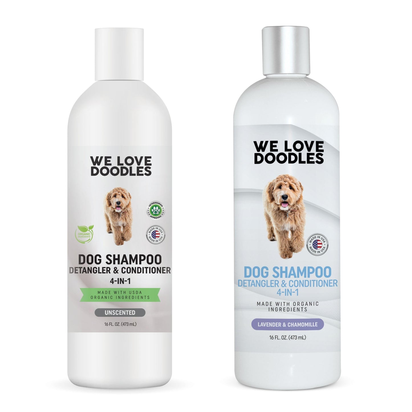 We Love Doodles Hypoallergenic & Lavender Dog Shampoo Bundle - Organic Ingredients, Sensitive Skin & Allergies, for Matted Pet Hair, Shampoo for Puppies, Made in The USA