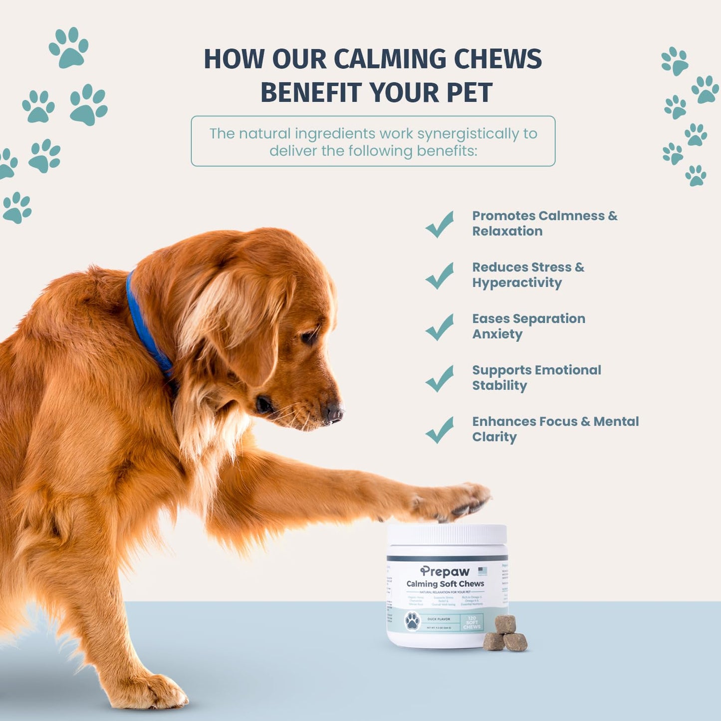 Prepaw Calming Hemp Soft Chews for Dogs - Natural Calming Treats with Organic Hemp Seed Oil, Chamomile, Valerian Root & Passion Flower - Anxiety & Stress Relief Bites | USA Made, 120 Soft Chews