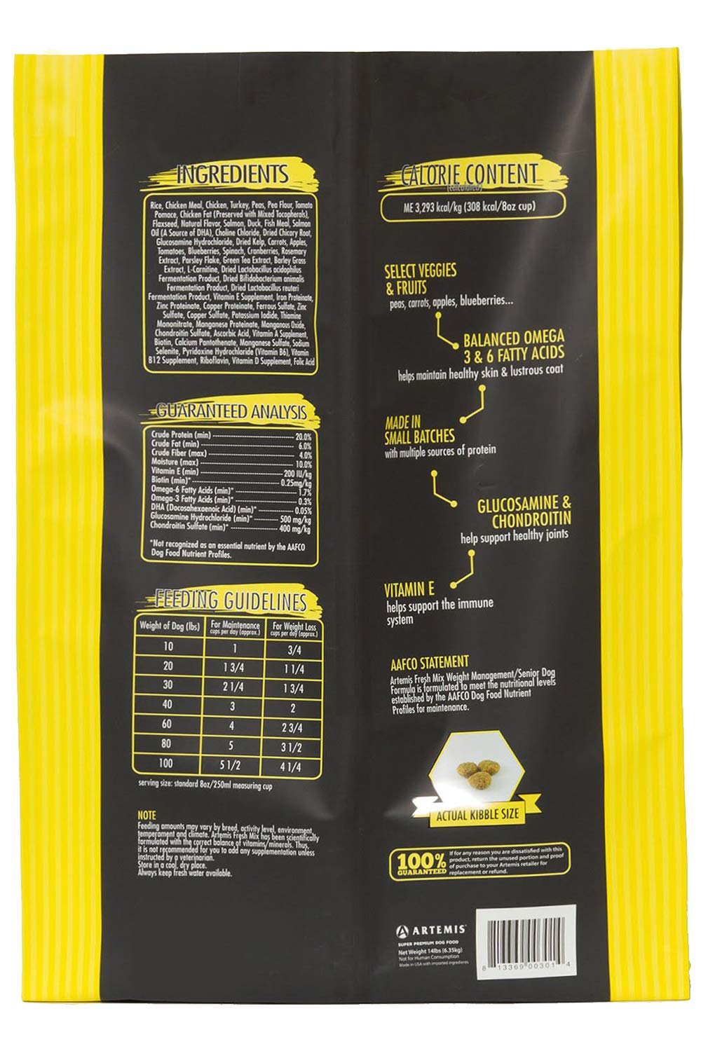 ARTEMIS Fresh Mix Dry Dog Food – Perfect Weight Management Formula Senior Premium Meat Recipe Health Nutrition Omega 3 6 Protein 28lb Bag