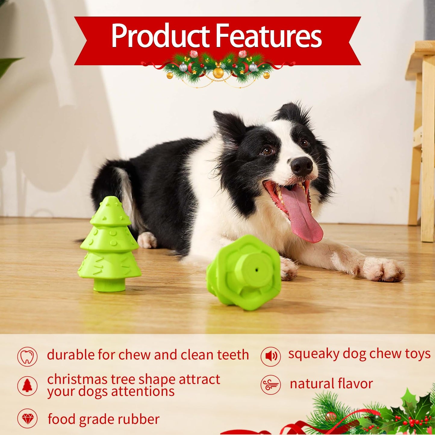 Wunive Christmas Dog Toys,Christmas Tree Shape Dog Chew Toys for Aggressive Chewers,Indestructible Tough Durable Squeaky Dog Toys,Puppy Dog Chew Toys for Small Medium Large Breed