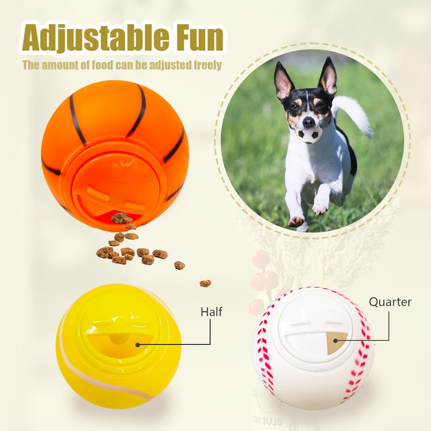 MIIXUER Clearance 4 Pack Dog Treat Ball, Food Dispenser Toy, Interactive Dog Toy Ball for Small to Large Breed - Sports Theme (3.15'')