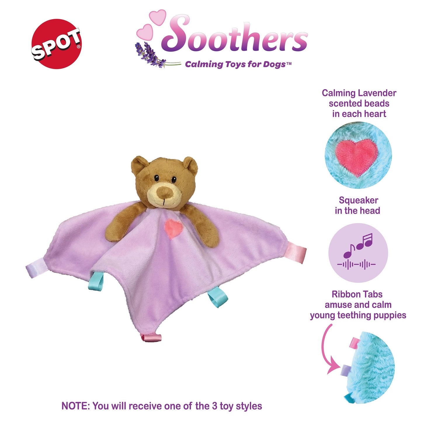 SPOT Soothers - Blanket - Soft and Cuddly Dog & Puppy Toy with Lavender Scented Beads to Calm and Relax Your Pet, Provides Separation Anxiety Relief Due to Travel, Thunder and Loud Noises