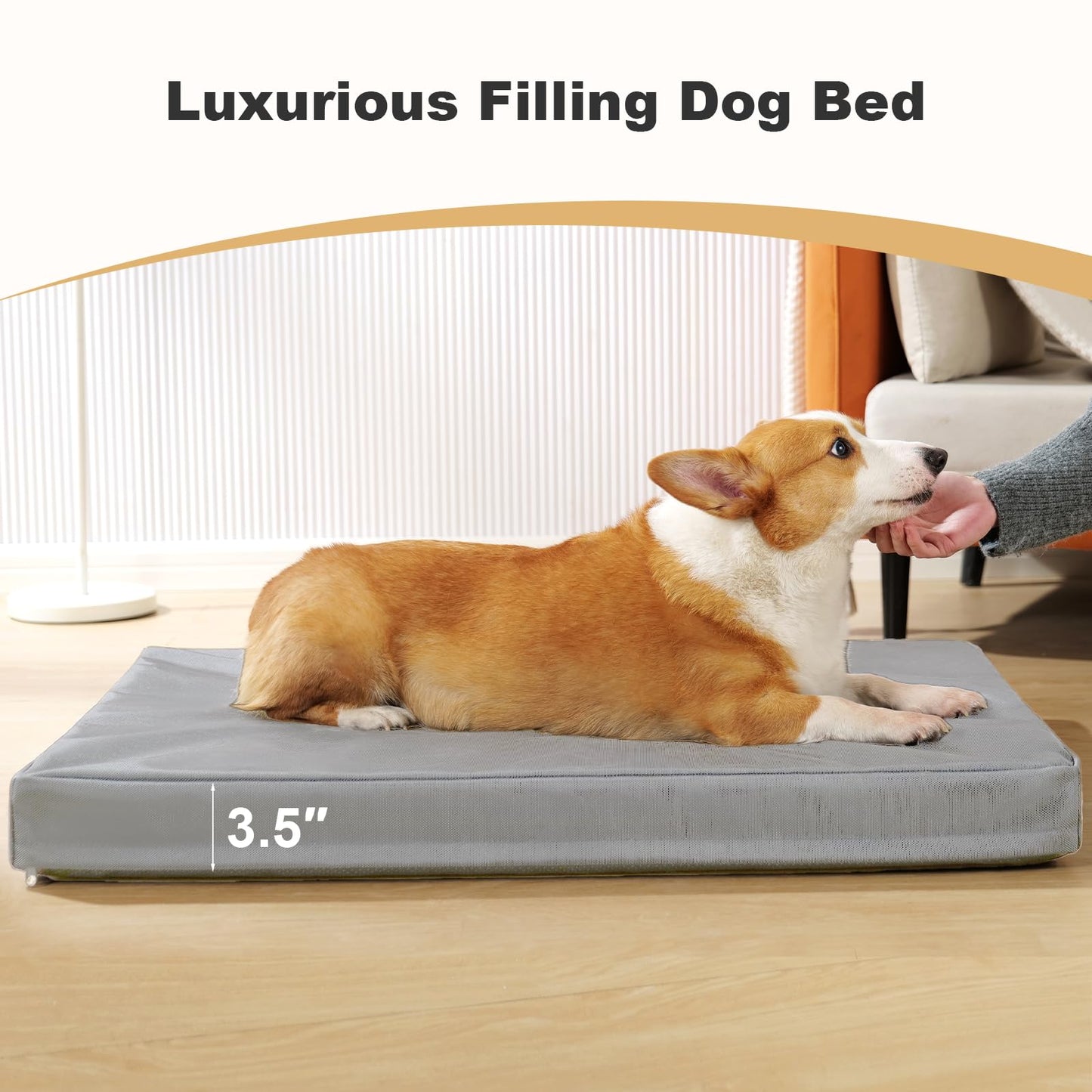 Maihandasi Indestructible Dog Beds for Large Dogs, Orthopedic Memory Foam Pet Bed with Oxford Fabric, Waterproof Outdoor Dog Bed for Kennel with Washable Cover and Non-Slip Bottom, 36''x27'', Grey