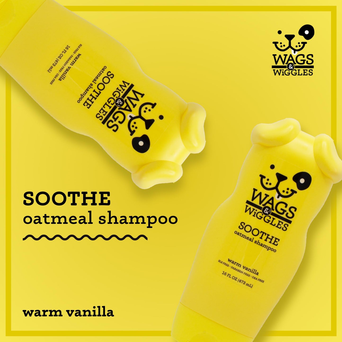 Wags & Wiggles Soothe Oatmeal Dog Shampoo, Warm Vanilla Scent - Soothing Shampoo for Dogs with Dry, Itchy, and Sensitive Skin, 16 Fl Oz