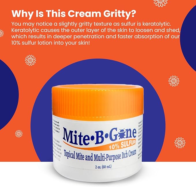 Mite Cream & Bite Relief - 10% Natural Blend Sulfur Cream for Multi-Purpose Bites, Redness, Itching, & Irritation | Safe for Kids and Adults | Fast & Effective for All Skin Types| 2oz