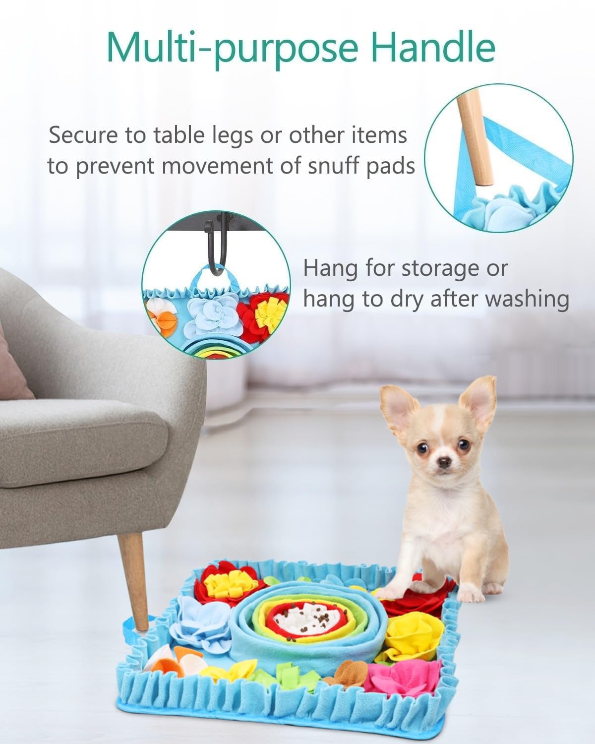 ORIA Snuffle Mat for Dogs, 20''x20'' Mental Stimulation Toy for Anxiety Relief & Boredom, Dog Foraging Mat & Slow Feeder Sniff Mat for Small Medium Large Breeds