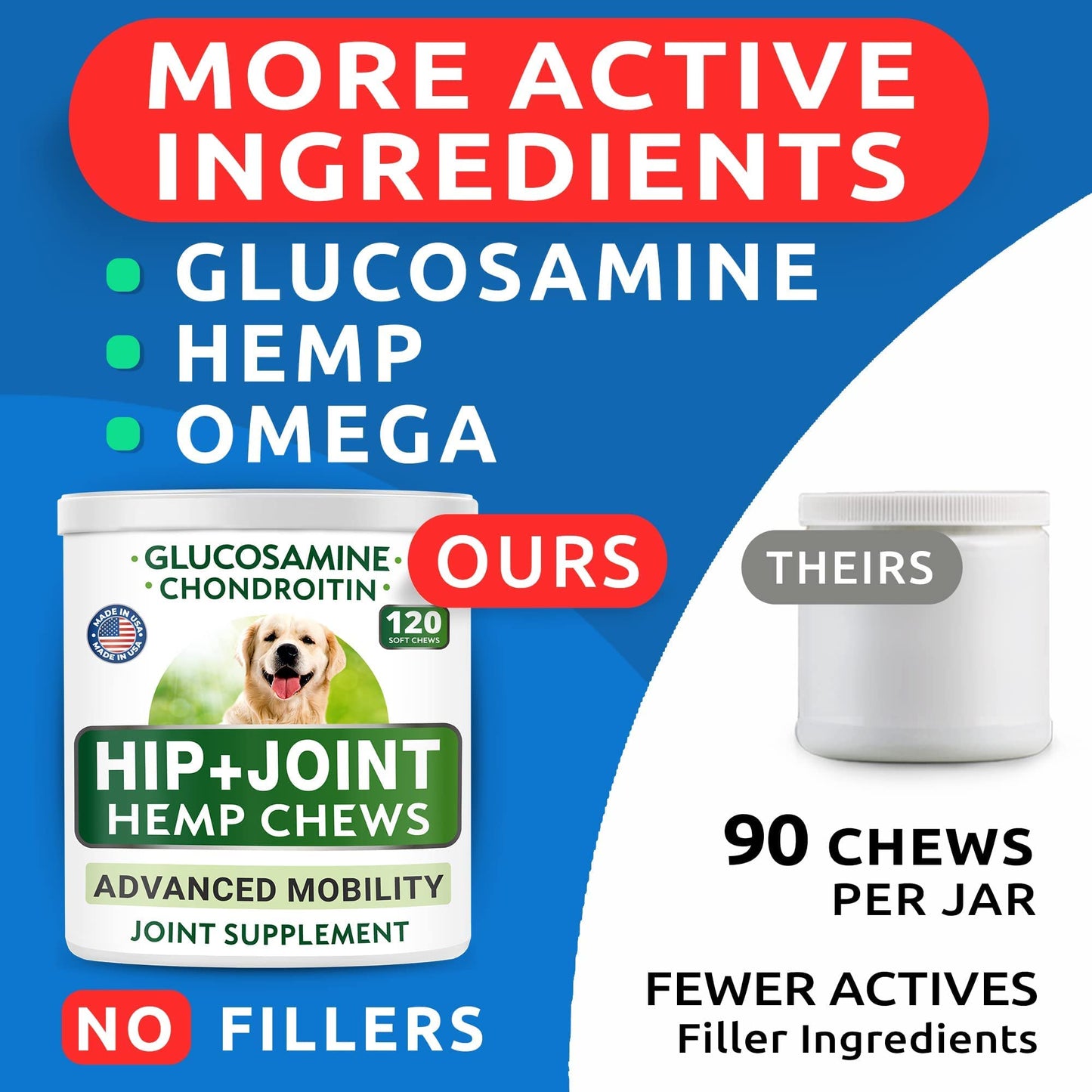 Calming for Dogs + Hemp Treats + Glucosamine Bundle - Hemp Oil + Chondroitin, MSM, Omega-3 - Anxiety Relief + Joint Pain Relief - Stress Relief During Fireworks, Storms, Thunder - 2 x 120 Soft Chews
