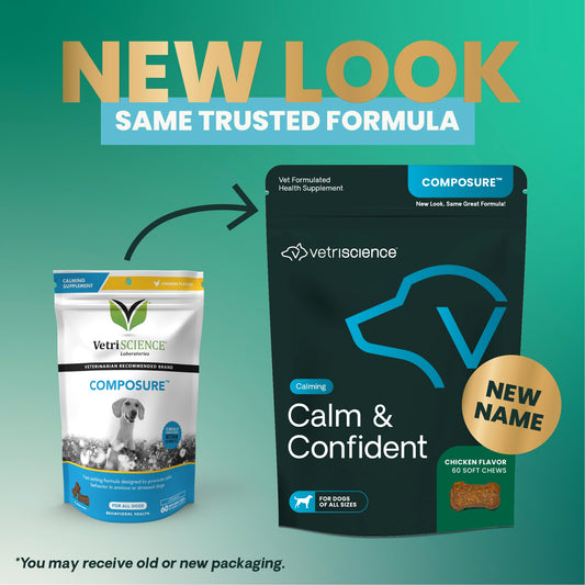 VetriScience Calm & Confident Chews, Composure Clinically Tested Calming and Anxiety Supplement for Dogs, Reduce Stress and Fear, Ideal for Thunderstorms, Fireworks and Travel, Chicken, 60 Count