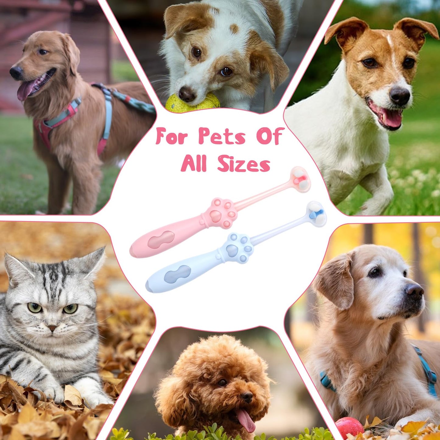 Yuanan 3-Sided Dog Toothbrush, 2 Pack Puppy Toothbrushes, Ultra Soft Dog Teeth Cleaning kit, Pet Dental Oral Care, Dogs Toothbrush Kit for Small and Medium Dogs (Pink, Blue)