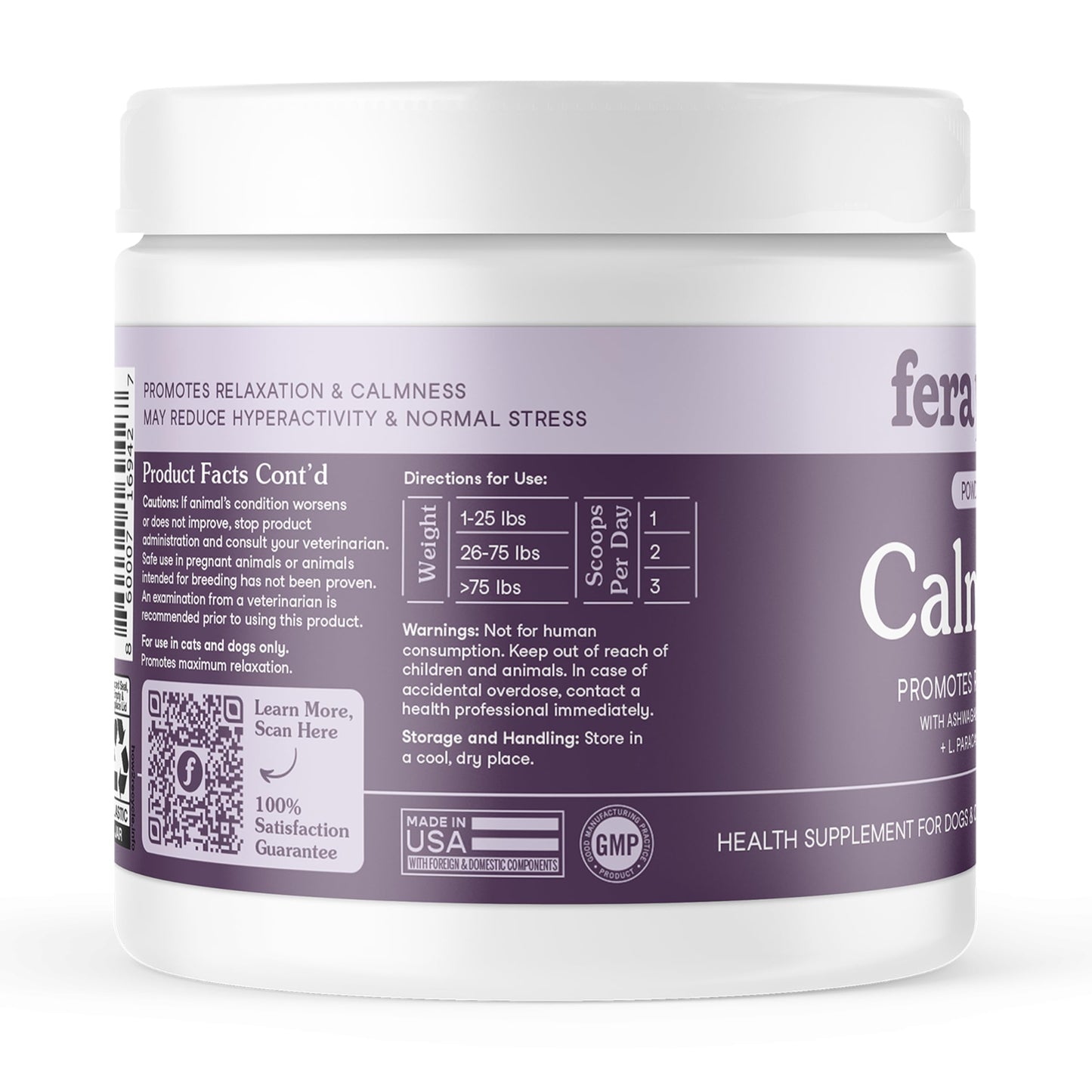 Fera Pets Calming Supplement for Dogs & Cats with Probiotics, L-Theanine, and Ashwagandha - Supports Anxiety Relief - Promotes Relaxation - 60 Scoops