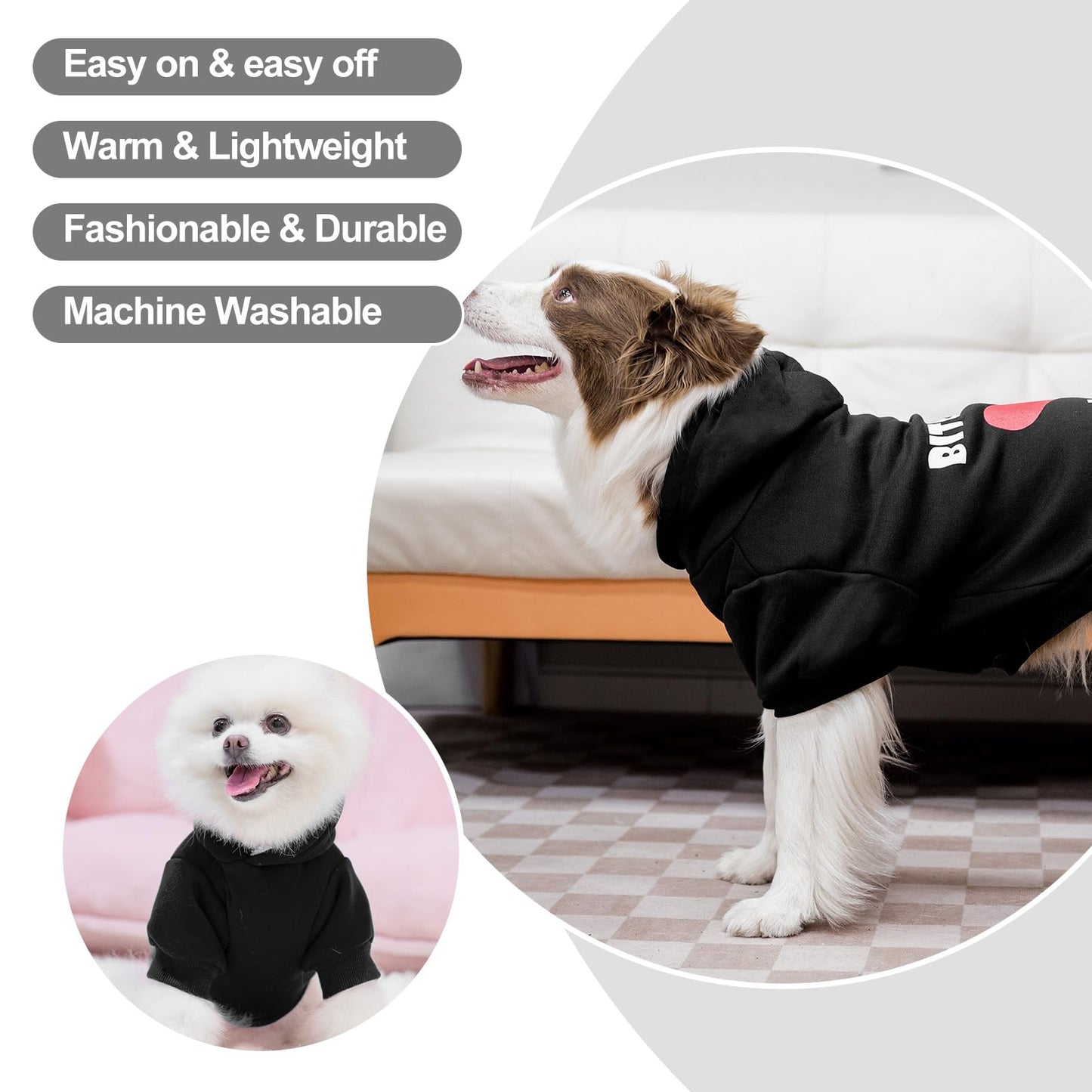 EXPAWLORER Dog Hoodies- Fall Soft and Warm Dog Sweatshirt with Leash Hole, Winter Autumn Fleece Pet Clothes with Love ME Print for Puppy,Cat, Small Medium Large Dogs