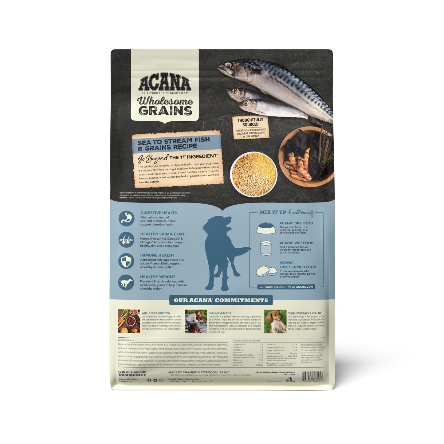 ACANA Wholesome Grains Dry Dog Food Sea to Stream Saltwater Fish Recipe 4lb Bag