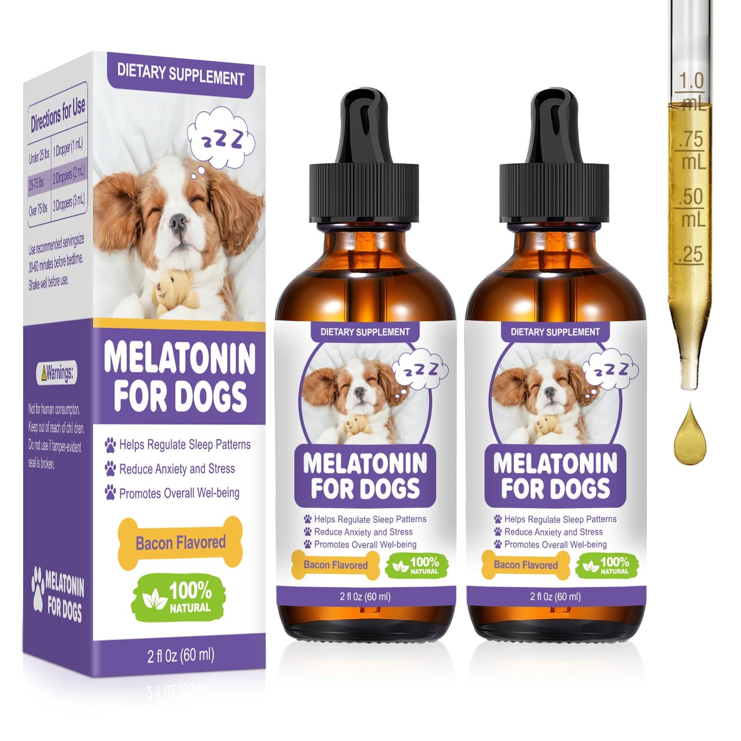 Melatonin for Dogs,Dog Sleep Aid,Calming for Dogs,Melatonin for Sleep Relieves Anxiety and Stress in Dog, Helps Calm and Restful Sleep,Bacon Flavor