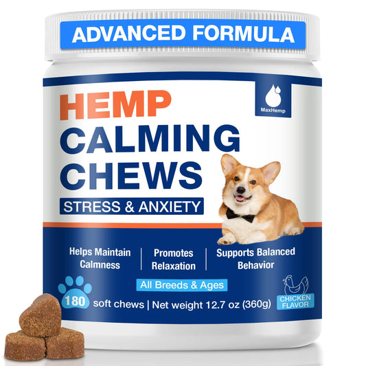 Calming Chews for Dogs - Advanced Hemp Dog Calming Chews - Anxiety Relief Treats Help with Composure, Separation, Barking, Thunderstorms, Stress Relief - Pet Supplement 180 Counts (Chicken Flavor)