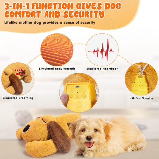 DCIAER 3-in-1 Heartbeat Puppy Toy, Simulates Breathing/Heartbeat/Warmth,Anxiety Relief, Sleep Aid for Puppy, Ideal for Crate Training.