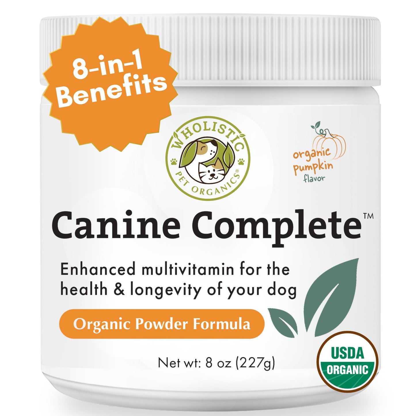 Wholistic Pet Organics Canine Complete - Dog Multivitamin Powder - 8 Oz - Daily Dog Vitamins and Supplements for Homemade Food - Immune System, Skin, Coat & Overall Health - Small and Large Breed