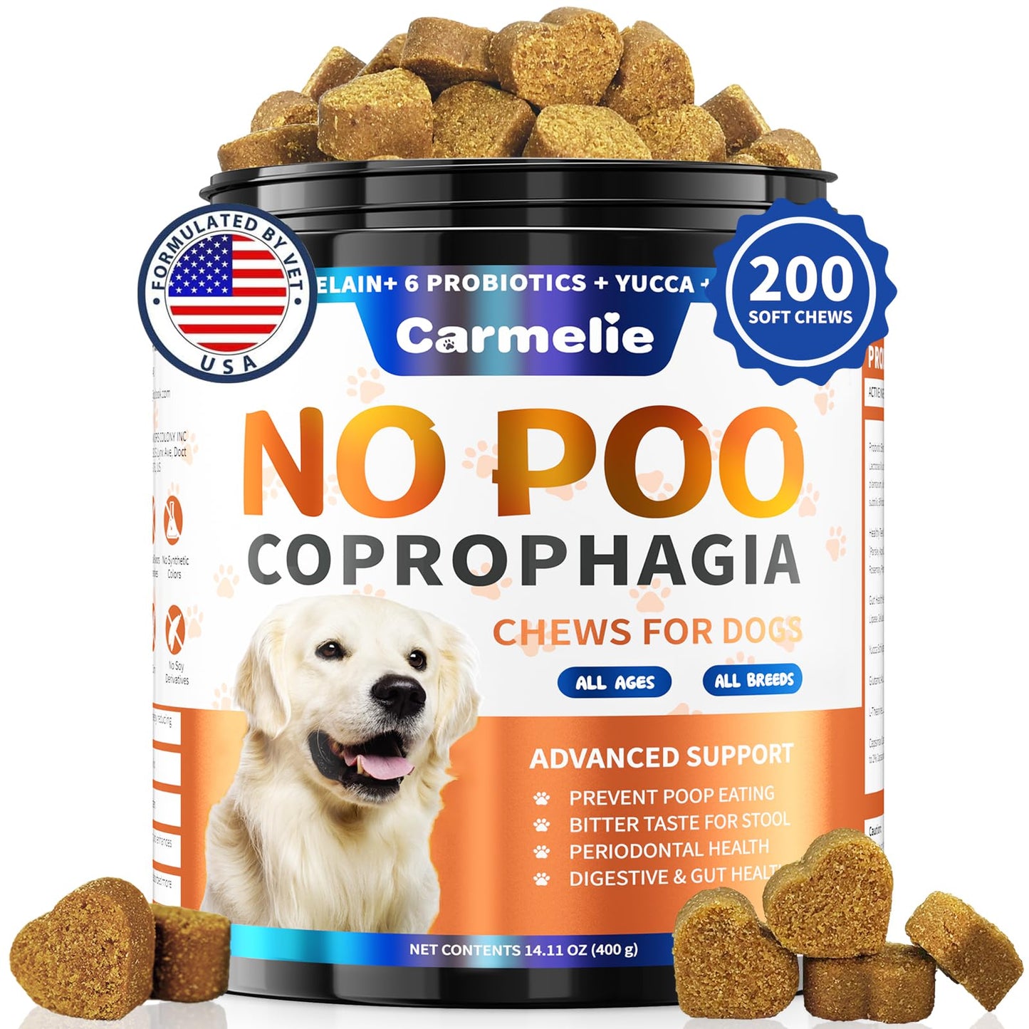 No Poo Chews for Dogs - 200 Chews Coprophagia Deterrent for Dogs - Stool Eating Deterrent with Probiotics & Enzymes for Digestive, Teeth Health & Immune - Stop Dog Poop Eating - Chicken Flavor