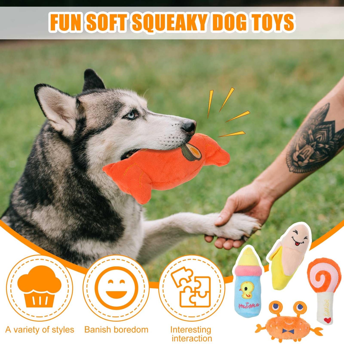 Leyndo 40 Pack Dog Chew Toys for Aggressive Dogs Plush Squeaky Rope Toys for Medium and Large Breed Pet Tug of War Teething Chew Tug