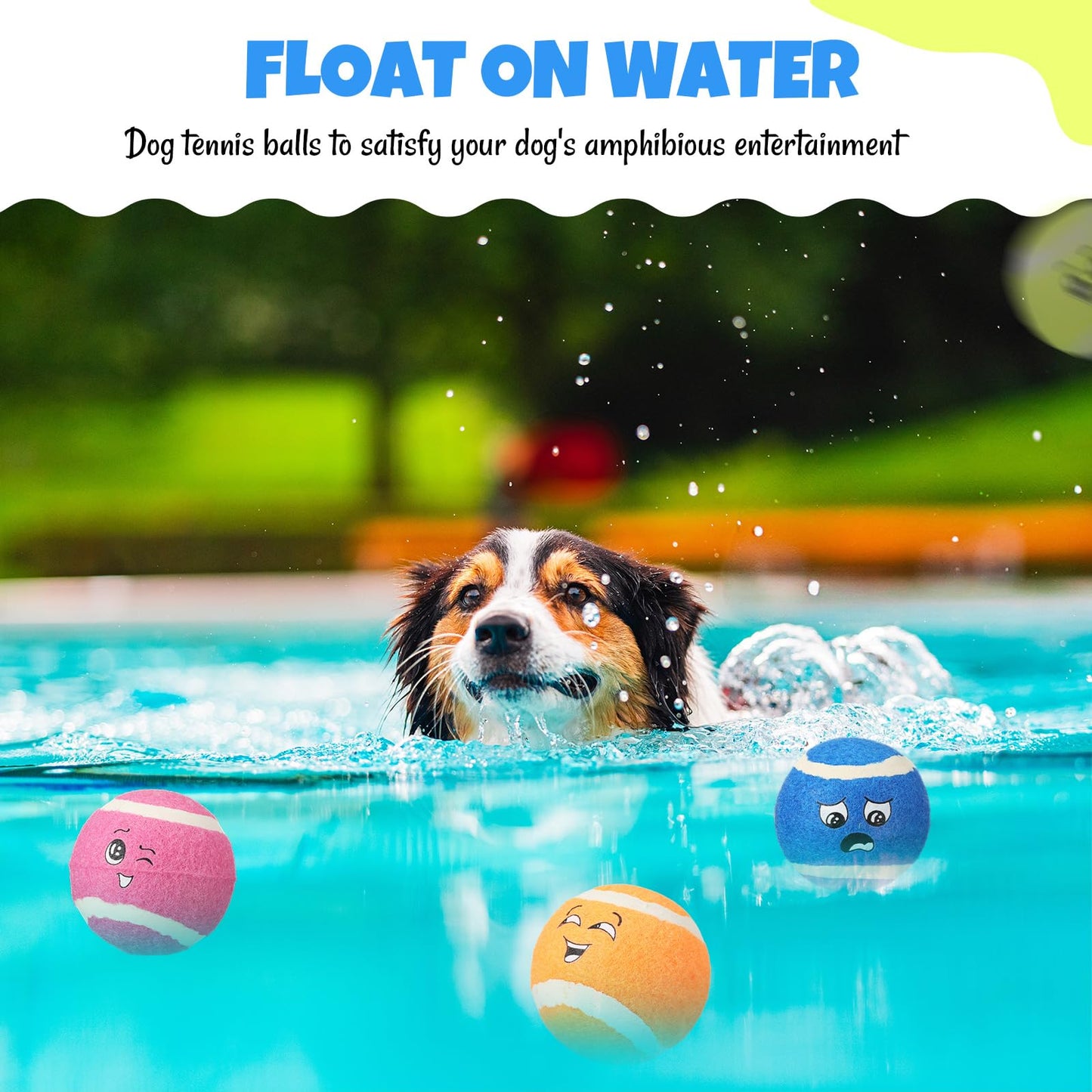 Suilung 12-Pack Smile Face Dog Tennis Balls Squeaky Toys for Medium Dogs, Sturdy Rubber Dog Toys for Outdoor Throw and Fetch, Safe Interactive Training Balls, Pet Exercise Toy (Multicolor)