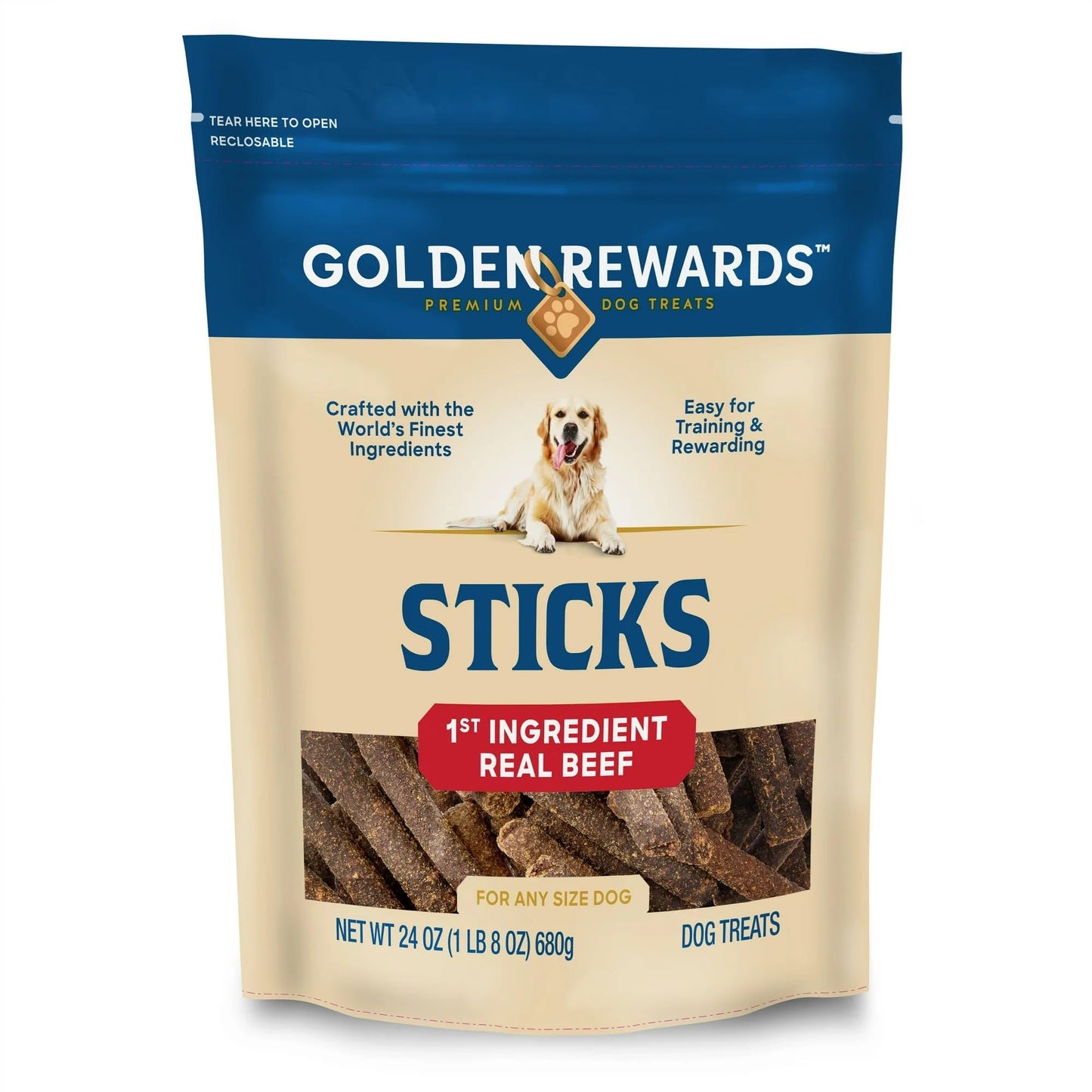 Golden|Rewards Dog Treats, Beef Sticks for Dogs, 24 oz Bag, First Ingredient Real Beef, Soft & Chewy Texture, No Corn Wheat or Soy, with Blueberry & Flaxseed, Great for Training & Daily Rewards