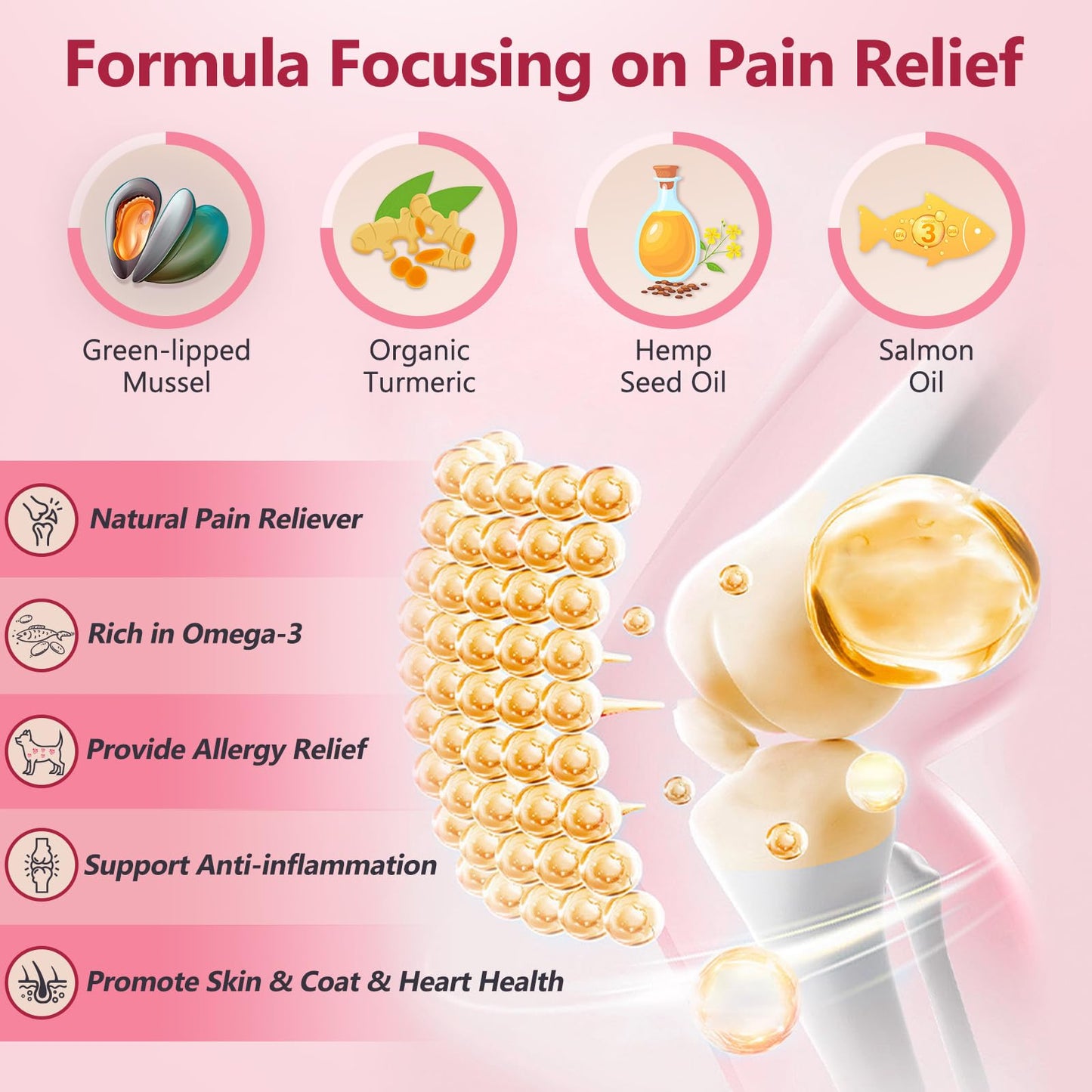 Glucosamine for Dogs, Joint Supplement for Dogs, Chondroitin, MSM, Hemp, Turmeric, Omega 3 for Pain Relief & Skin Health, Dog Hip and Joint Supplement with Calcium Support Bones Health, 120 Chews