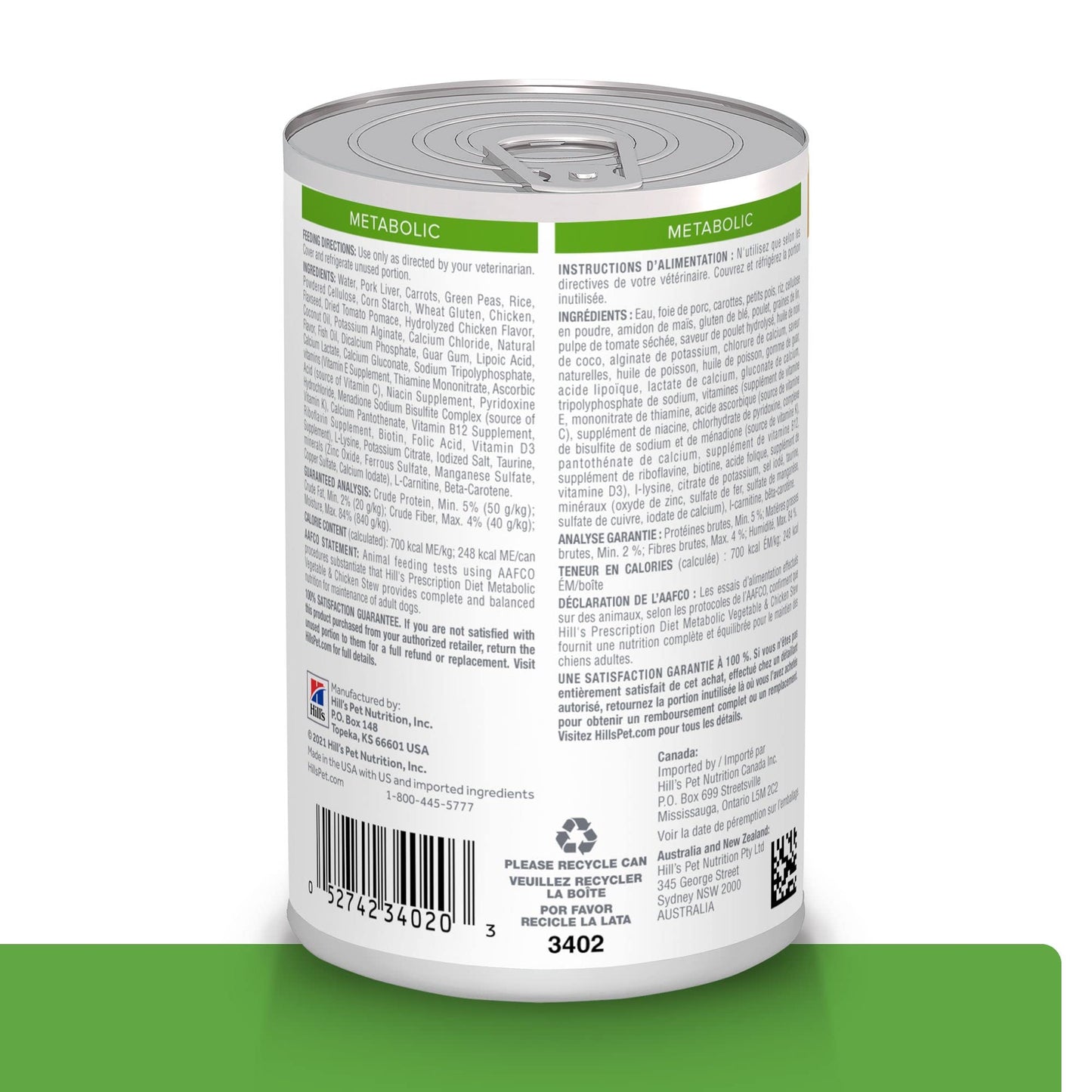 Hill's Prescription Diet Metabolic Weight Management Vegetable & Chicken Stew Wet Dog Food, Veterinary Diet, 12.5 oz. Cans, 12-Pack