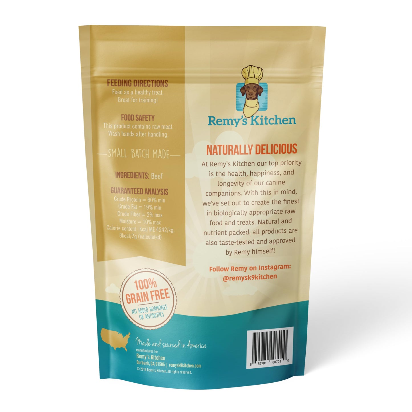 Remy’s Kitchen Just Beef Freeze Dried Dog Treats USA Sourced and Small Batch Made - Human-Grade, All Natural Single Ingredient Dog Treat Without Artificial Preservatives, Grain Free - 3 oz