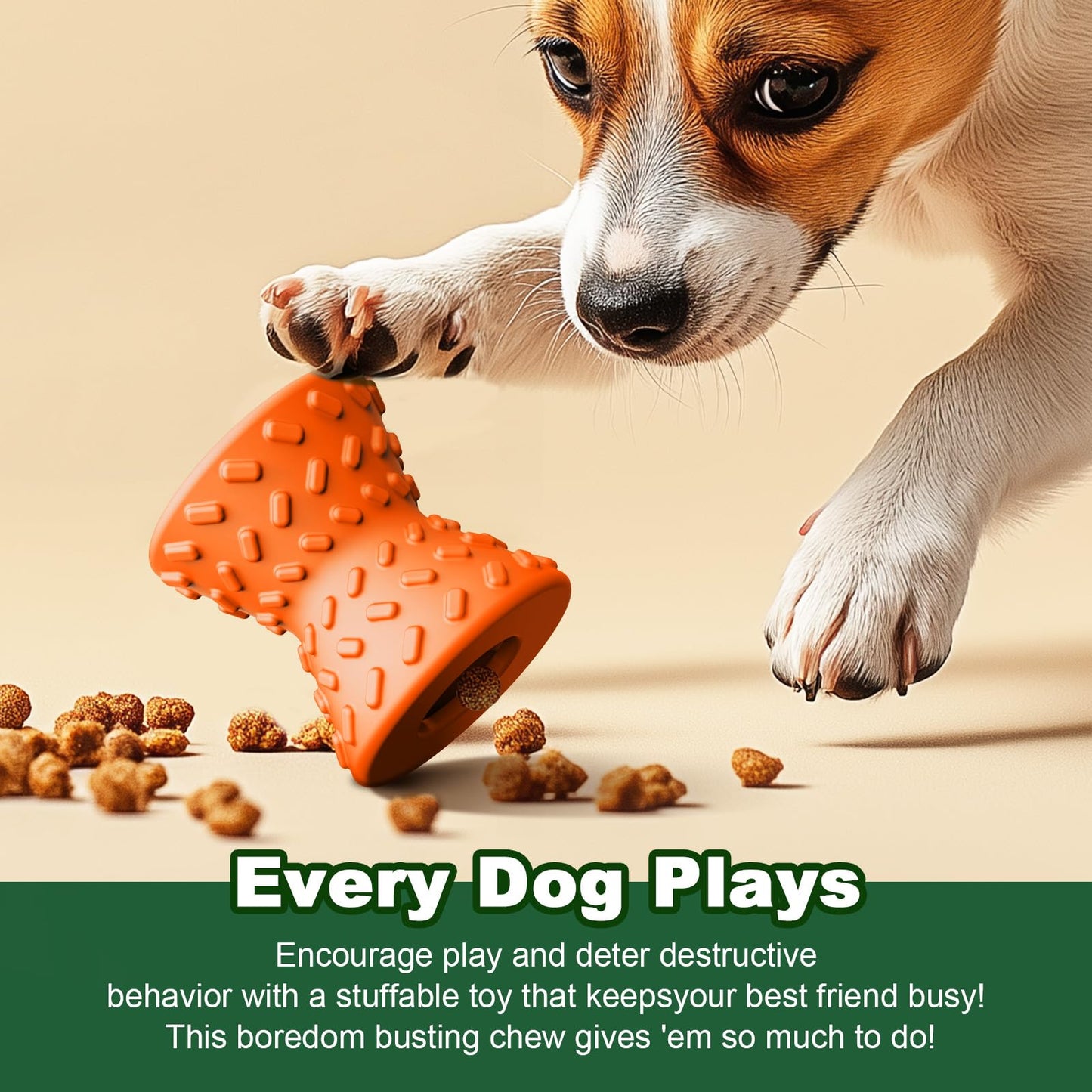 Doudele Puppy Toys, Toys for Small Dogs, Dog Treat Toy for Traning, Interactive Toy, Dog Treat Dispenser Toy,Natural Rubber Dumbbell Shaped(Orange)