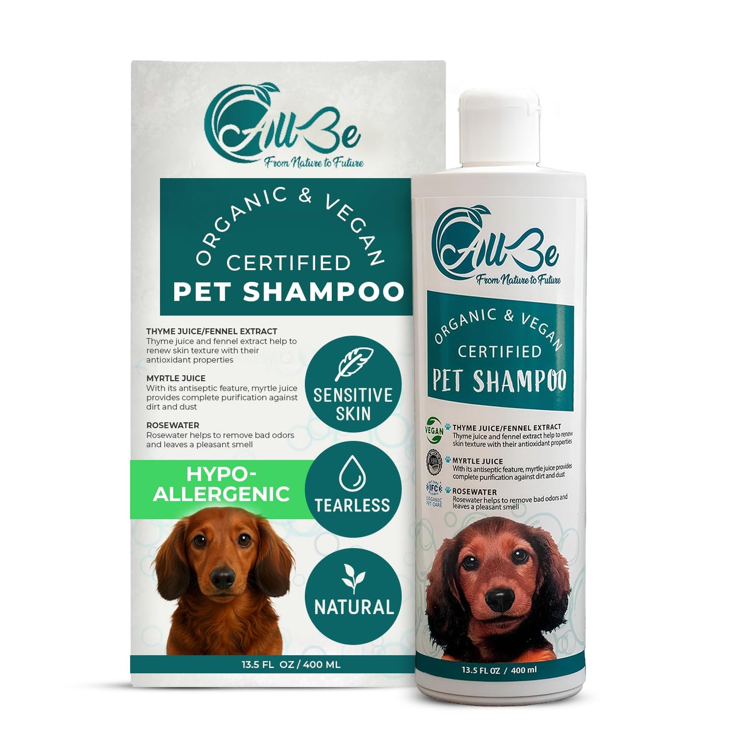 ALLBE Dog & Puppy Shampoo, Puppy & Dog Shampoo for Smelly Dogs, Tearless Pet Body Wash, Deodorizing, and Moisturizing, Conditioner Effect, Gentle Grooming Formula for Sensitive Skin, 13.5 Oz