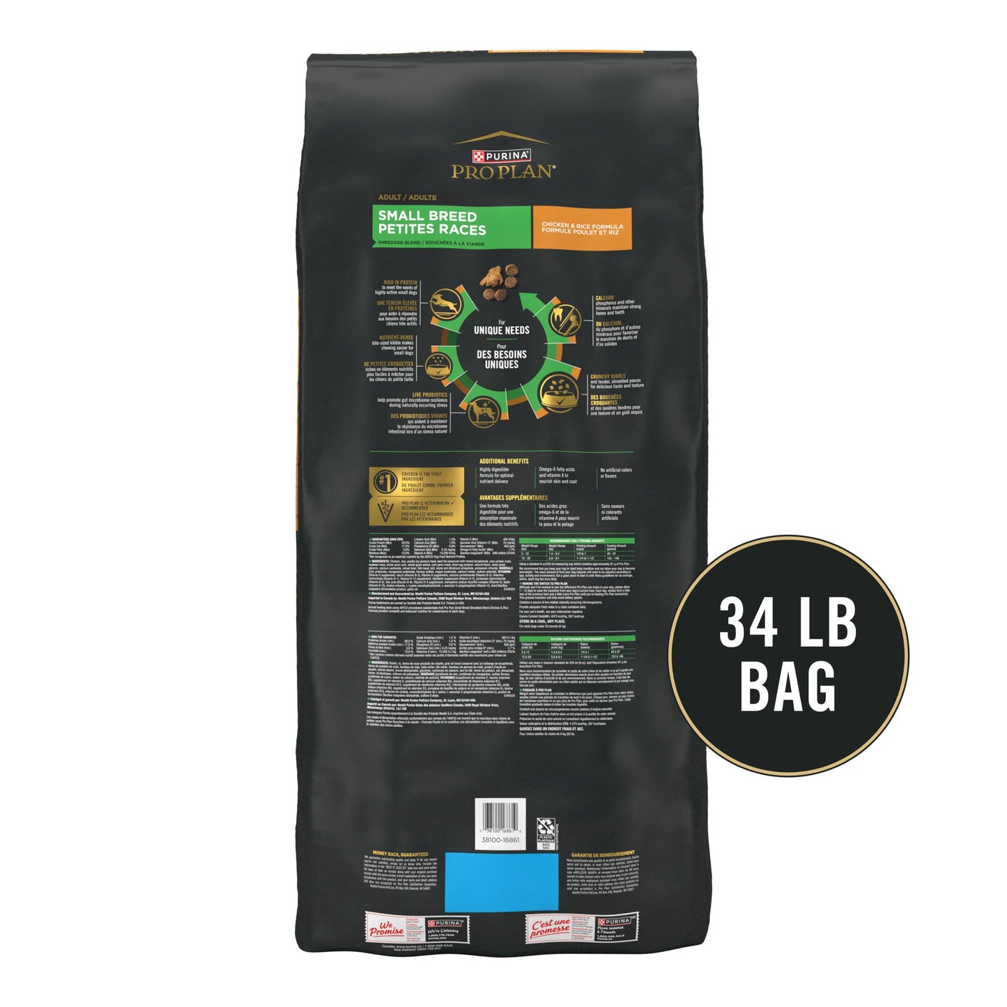 Purina Pro Plan Small Breed Dog Food Shredded Blend Chicken and Rice Formula With Guaranteed Live Probiotics - 34 lb. Bag