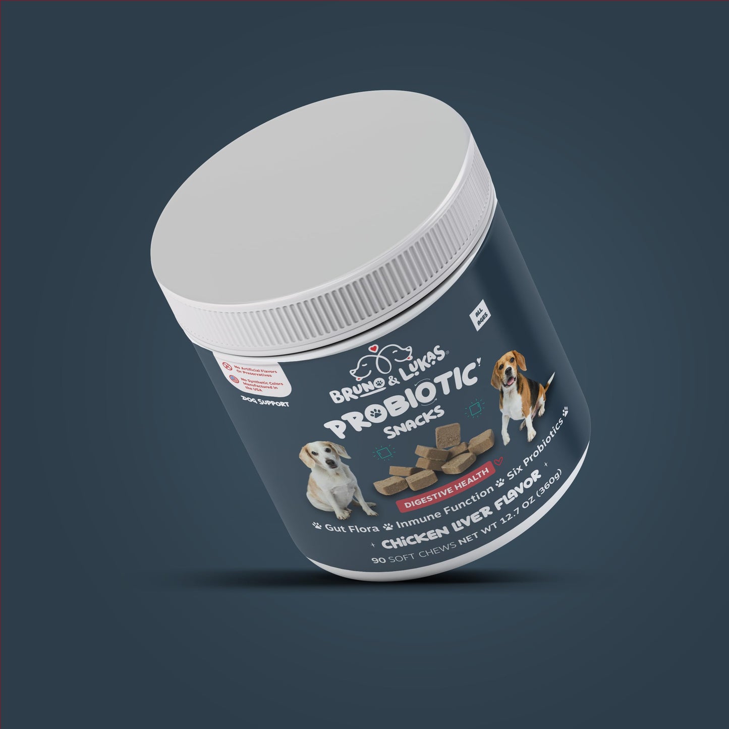 Bruno & Lukas Probiotics Treats for Dogs Support Gut Flora Health Diarrhea Digestive Itchiness Bowel Aid – Dog Supplement for Pet Immune System – Tasty Alternative Chicken Liver Flavor (90 Chews).